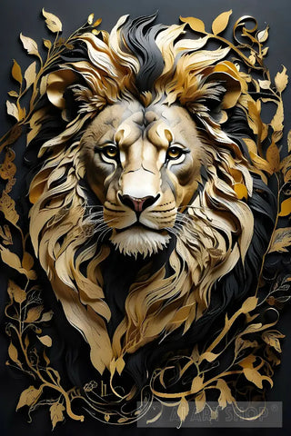 Golden Lion Wall Art Animal Ai Art