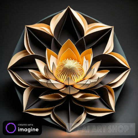 Golden Origami Lotus Nature Ai Art