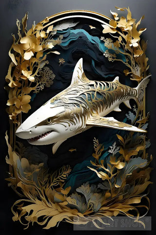 Golden Shark Wall Art Ai Artwork