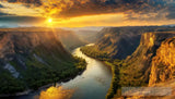 Golden Sunset Over Canyon River Landscape Ai Art
