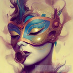 Golden Teal Masque Ai Artwork