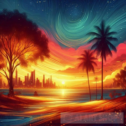 Golden Twilight Landscape Ai Art