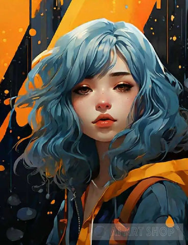 Gorgeous Blue Haired Girl Portrait Ai Painting