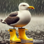 Great Black Backed Gull Wearing Yellow Wellies In A Downpour Ai Artwork