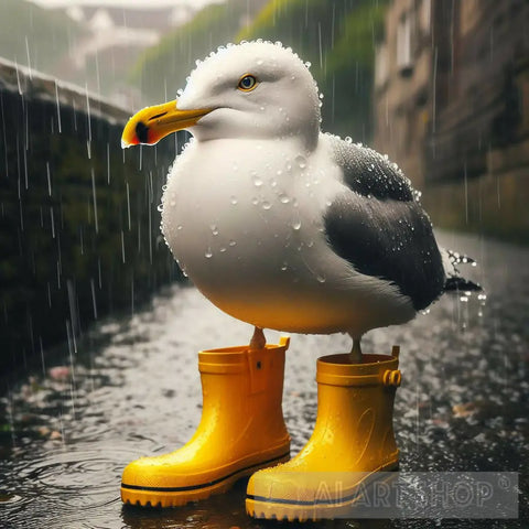 Great Black Backed Gull Wearing Yellow Wellies In Rain Ai Artwork