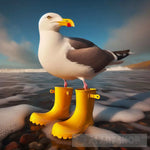 Great Black Backed Gull Wearing Yellow Wellies While Standing In Seafoam Ai Artwork