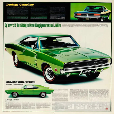 Green 1968 Dodge Charger Informational Poster Ai Artwork