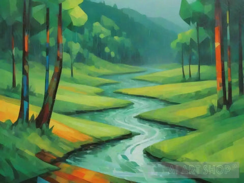 Green River Landscape Ai Art