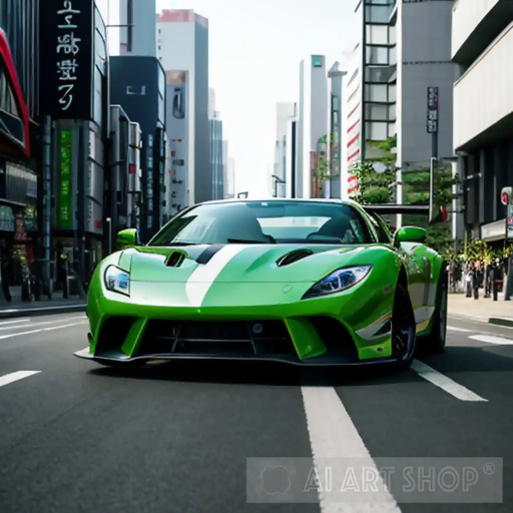 Japanese Racing Green Green Sports Car in Tokyo