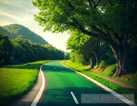 Green Tree On The Road Nature Ai Art