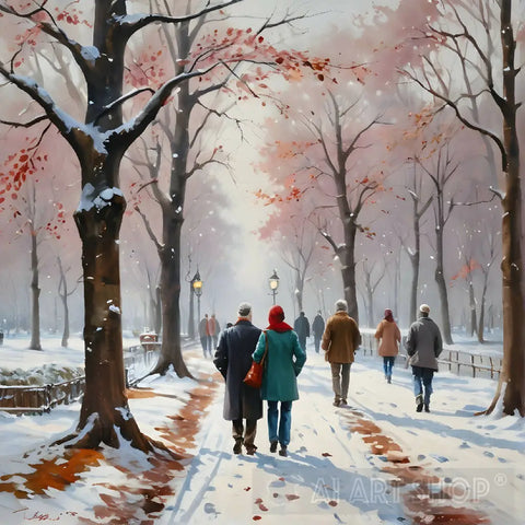Group Of People Walking In Park Ai Painting