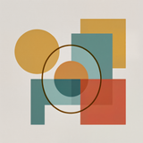 Mid-Century Modern Geometric Wall Art – Minimalist Retro Circles & Rectangles in Mustard, Teal & Terracotta