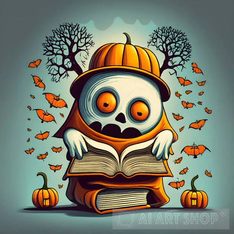 Halloween Skeleton Reading A Book Ai Artwork