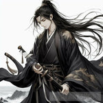 Handsome Black Robed Chinese Hero With Sword Ai Artwork