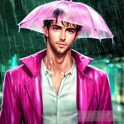 Handsome Man In Pink Portrait Ai Art