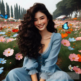 Happy Stunning Woman With Curly Long Dark Hair Ai Painting
