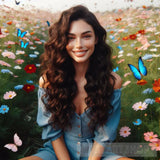 Happy Stunning Woman With Curly Long Dark Hair Ai Painting
