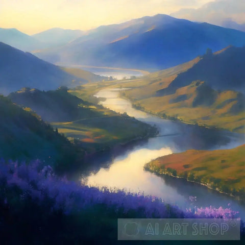 Hazy Hillsides Landscape Ai Art