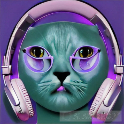Headset Cat Modern Ai Art