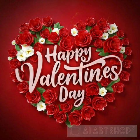 Hearts Red And Flowers With Light Words Happy Valentines Day 2 Ai Artwork