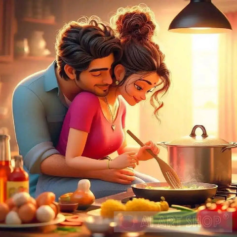 ’Heartwarming Kitchen Embrace: A Culinary Affair’ Portrait Ai Art