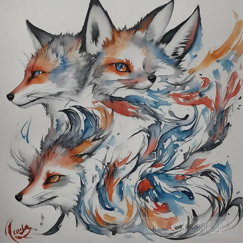 High Quality Logo Style Watercolor Powerful Colorful Fox Face Facing Forward Animal Ai Art