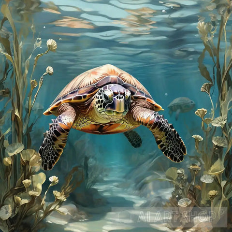 Highlights The Elegance Of Sea Turtles Gliding Across A Seagrass Meadow Ai Artwork