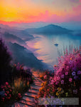 Hill With Roses Overlooking The Sea At Sunset #53 Nature Ai Art