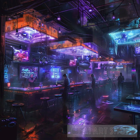 Holographic Underground Club - Cyberpunk Art Contemporary Ai