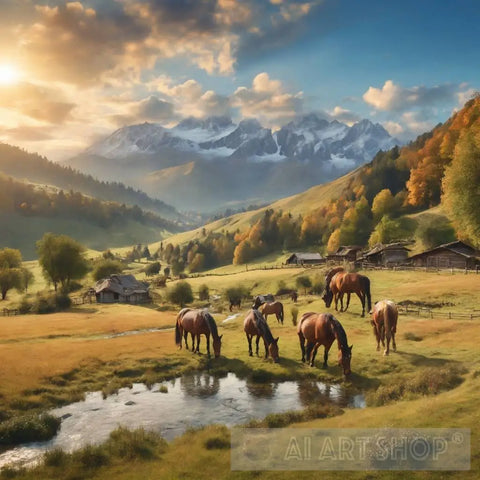 Horses With Nature Expressionism Ai Art