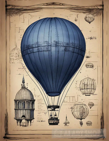 Hot Air Balloon Old Style Blueprint Ai Artwork