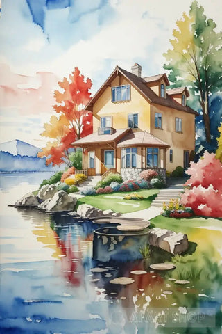 House By The Lake Ai Painting