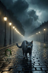 Leonardo_Phoenix_a_solitary_wet_cat_with_shimmering_raindrops_1