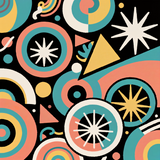 Vibrant Mid-Century Modern Wall Art – Bold Geometric & Starburst Retro Print in Turquoise, Coral & Mustard