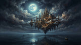 Floating Ancient City Under the Moon