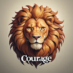 AlbedoBase_XL_A_brave_lion_shaped_like_the_word_Courage_0