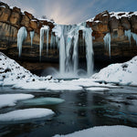 A waterfall partially frozen with icicles hanging from the rocks (1)