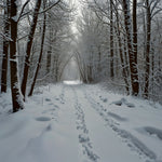 A path through a snowy forest with snow-covered branches arching overhead (1)