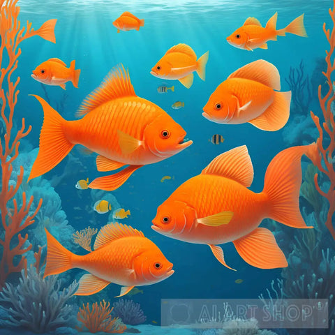 Illustration Of Orange Fish Underwater In The Ocean Nature Ai Art