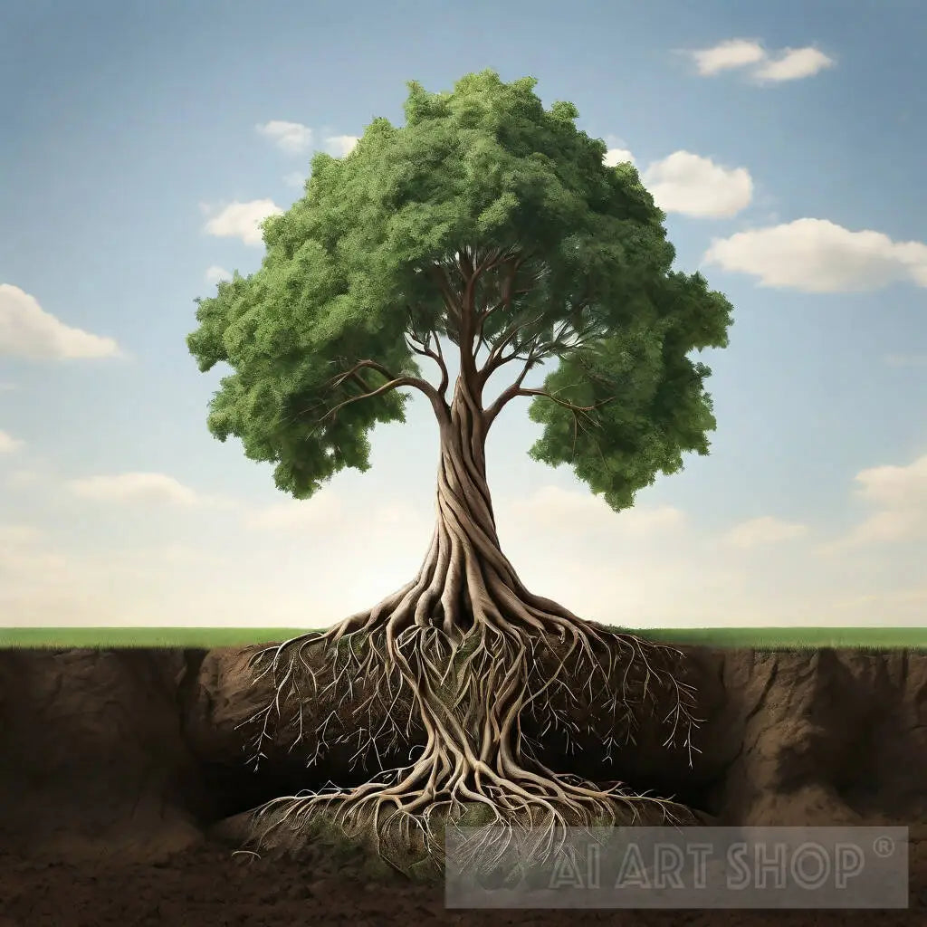 image of a flourishing tree with roots firmly planted in the ground