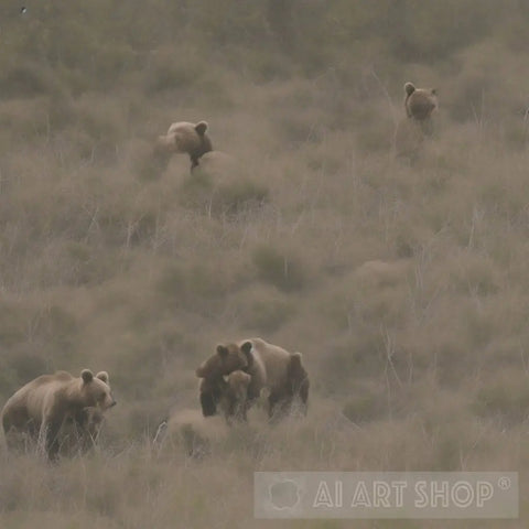 Imagine An Artistic Painting Depicting The Beauty Of A Bear With Its Family In Natural Setting Ai