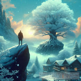 Impossible Surreal Dreams. Photo Highlights Mountainside House Ai Painting