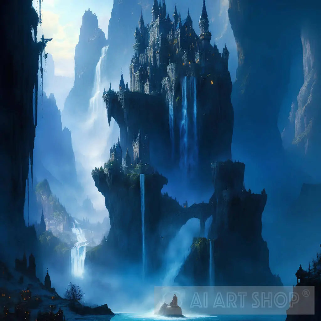 Impressionist painting of a fantasy castle made of crystal