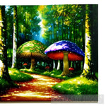 In The Heart Of An Enchanted Forest Stands Idyllic Landscape Where Mushrooms Grow In Abundance. Ai