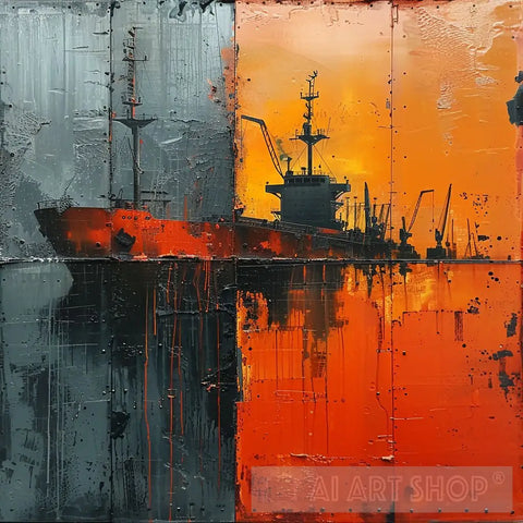 Industrial Port Scene - Abstract Expressionism Art Ai