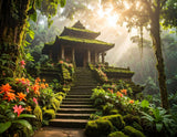 Firefly_An ancient overgrown temple hidden deep in the jungle, moss-covered stones, golden su 848084