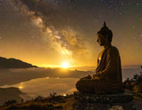 Firefly_Lord Buddha sitting in deep meditation, and in his palm, the entire universe spins li 718303