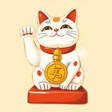 Joyful Waving Lucky Cat with Prosperity Coin - Cute Prosperity Illustration"