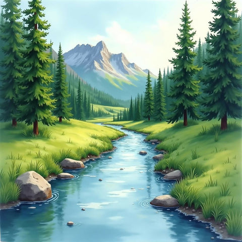 Serene Mountain Stream in Verdant Forest