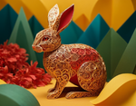 a vibrant kirigami rabbit